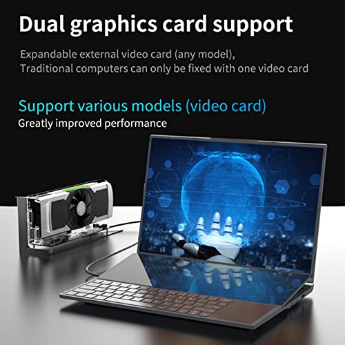 Naroote 16in 14in Dual Screen Laptop, Dual Screen Laptop Computer 8GB DDR4 RAM for Office (US Plug)