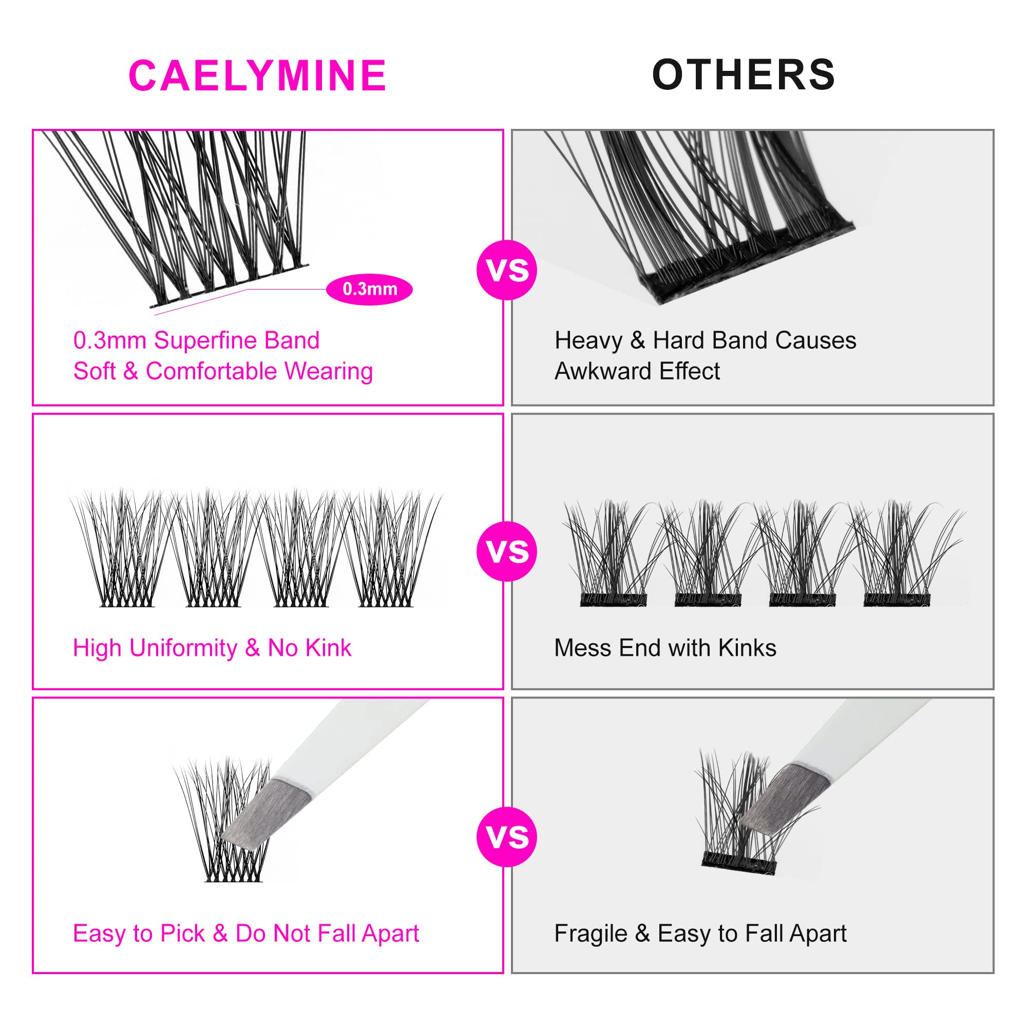 CAELYMINE Eyelash Clusters, 168pcs D Curl Lash Clusters Reusable Lash Extension Clusters, Super Thin Band DIY Lash Extension at Home Easy to Apply Natural Look (Style3 0.07 10-16mm Mix)