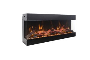 amantii trv-75-bespoke tru view bespoke - 75" indoor/outdoor 3 sided electric fireplace, wifi, bluetooth, speaker, and a selection of media options