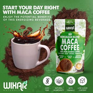 Wixar Instant Maca Coffee for Men and Women – Maca Coffee Powder - Instant Coffee Blend with Maca Root, Reishi Mushroom, Ginseng, Tongkat Ali - Dark Roast, Size 4oz Maca Supplement