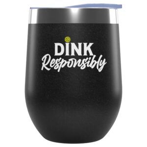 house of hobby pickleball insulated wine tumbler, wine tumbler with lid - stainless steel wine glass, stemless wine glass, cute wine glasses - unique wine glasses, pickleball gifts - dink responsibly