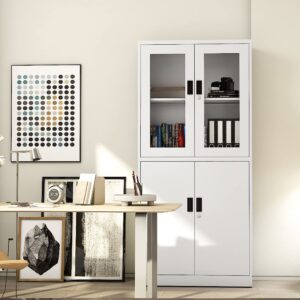 Letaya Storage Cabinet with Doors and Shelves,71" Steel Locker Acrylic Glass Door with Lock, for School Home Office