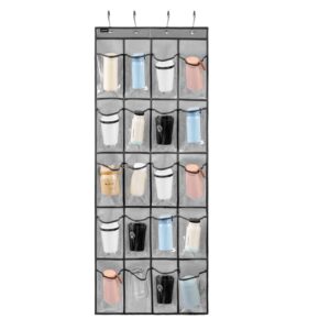 anzorg over door hanging water bottle holder cup organizer for kitchen pantry glass bottle storage rack with 20 pockets (clear pvc pockets)