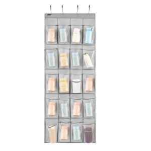 anzorg over door hanging water bottle holder cup organizer for kitchen pantry glass bottle storage rack with 20 pockets (mesh pockets)