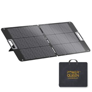 Power Queen 100W Portable Solar Panel for Power Station Generator, IP67 Foldable Solar Panel with MC4, Solar Charger with Adjustable Kickstands