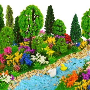 50 pieces model trees 1.1-5.5inch mixed diorama model tree flower grass architecture mini fake trees plants for diy crafts, building model, railway scenery landscape supplies