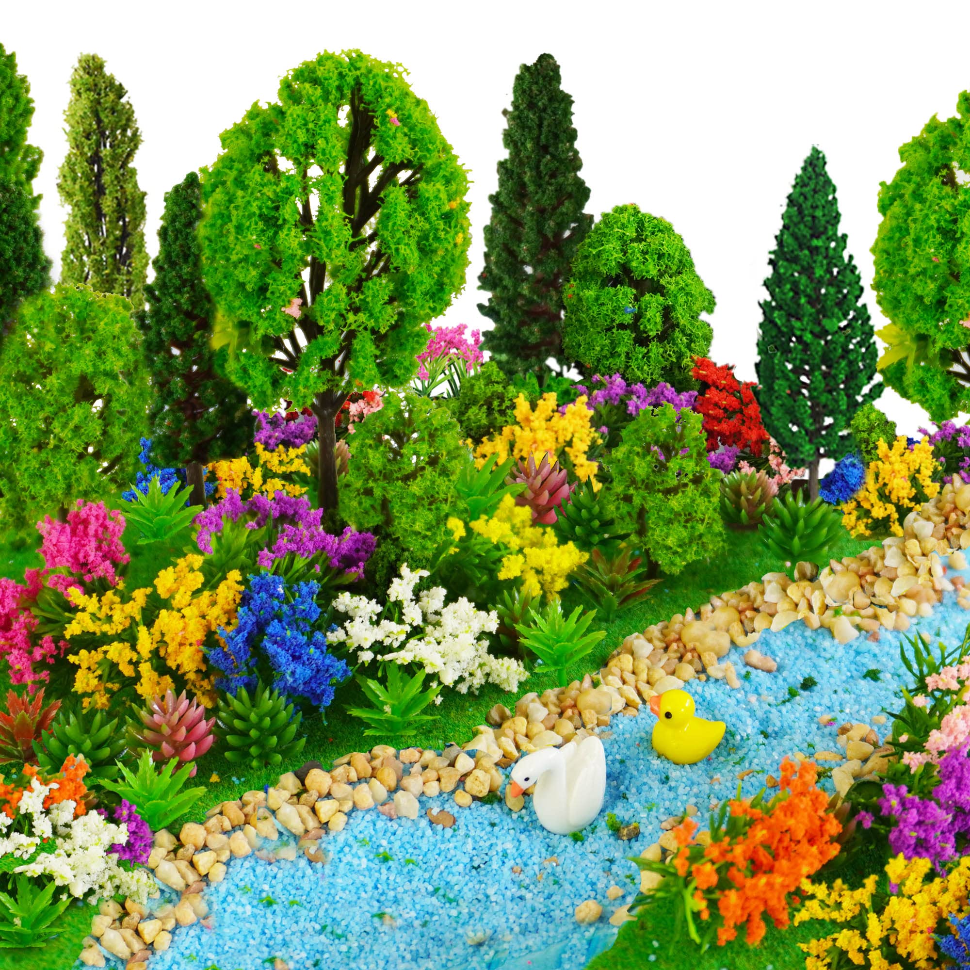 50 Pieces Model Trees 1.1-5.5inch Mixed Diorama Model Tree Flower Grass Architecture Mini Fake Trees Plants for DIY Crafts, Building Model, Railway Scenery Landscape Supplies