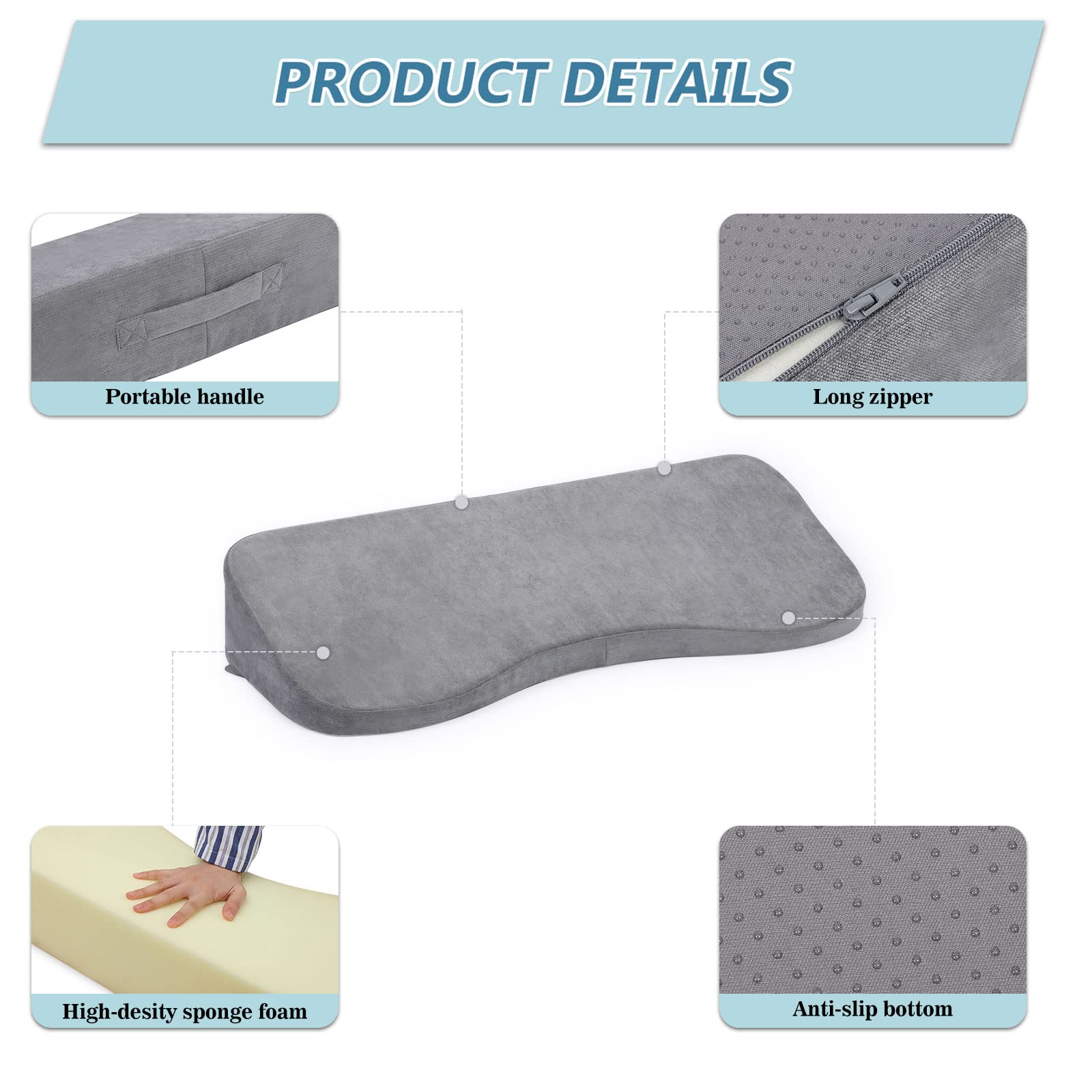 tanyoo Long Wedge Pillow for After Surgery Curved Shaped Turning Wedge Pillow for Side Sleeping Bedridden Patient Products to Prevent Bed Sore and Improve Healing Process No-Slip Bottom