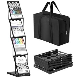 1 piece foldable magazine rack metal catalog literature rack portable 4 pockets with carrying bag brochure stand literature rack display holder stand for exhibition trade show