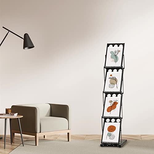 1 Piece Foldable Magazine Rack Metal Catalog Literature Rack Portable 4 Pockets with Carrying Bag Brochure Stand Literature Rack Display Holder Stand for Exhibition Trade Show