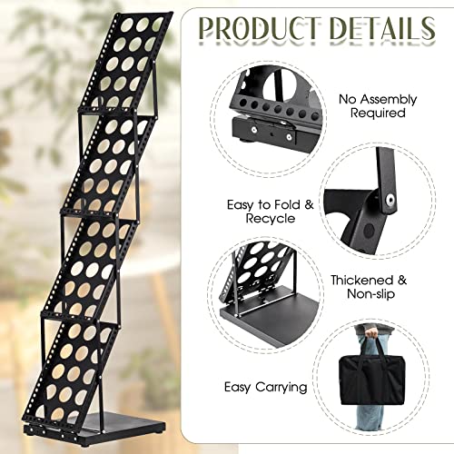 1 Piece Foldable Magazine Rack Metal Catalog Literature Rack Portable 4 Pockets with Carrying Bag Brochure Stand Literature Rack Display Holder Stand for Exhibition Trade Show