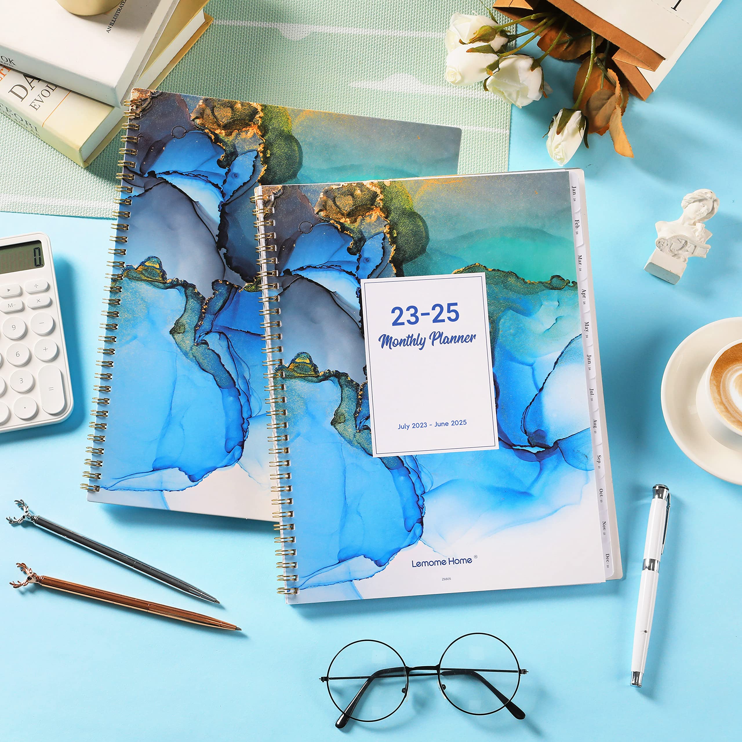 Monthly Planner/Calendar 2023-2025,2023-2025 Monthly Planner, Jul. 2023,Jun. 2025, 9x11, 24-Month Planner with Pocket & amp + Label + Thick Paper + Monthly Tabs + Twin-Wire Binding,Teal Waterink