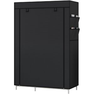 calmootey portable wardrobe,closet storage organizer,with 6 shelves,4 side pockets and non-woven fabric cover,black