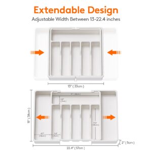 Lifewit Silverware Drawer Organizer, Expandable Utensil Tray for Kitchen, BPA Free Flatware and Cutlery Holder, Adjustable Plastic Storage for Spoons Forks Knives, Large, White