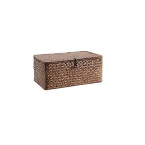 storage basket 1pc seaweed storage basket handwoven storage box with lid rectangle storage desktop decor weaving process for home storage(s,khaki)