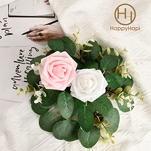 HappyHapi 50Pcs Artificial Flowers Roses Bulk White Foam Fake Roses with Stems for Wedding, Bridal Shower Decorations Fake Flowers Centerpieces Tables Decorations