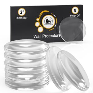 clear door stoppers for wall 2” (8 pack) - wall protectors from door knobs with strong adhesive glue - shock absorbent and discreet door bumpers