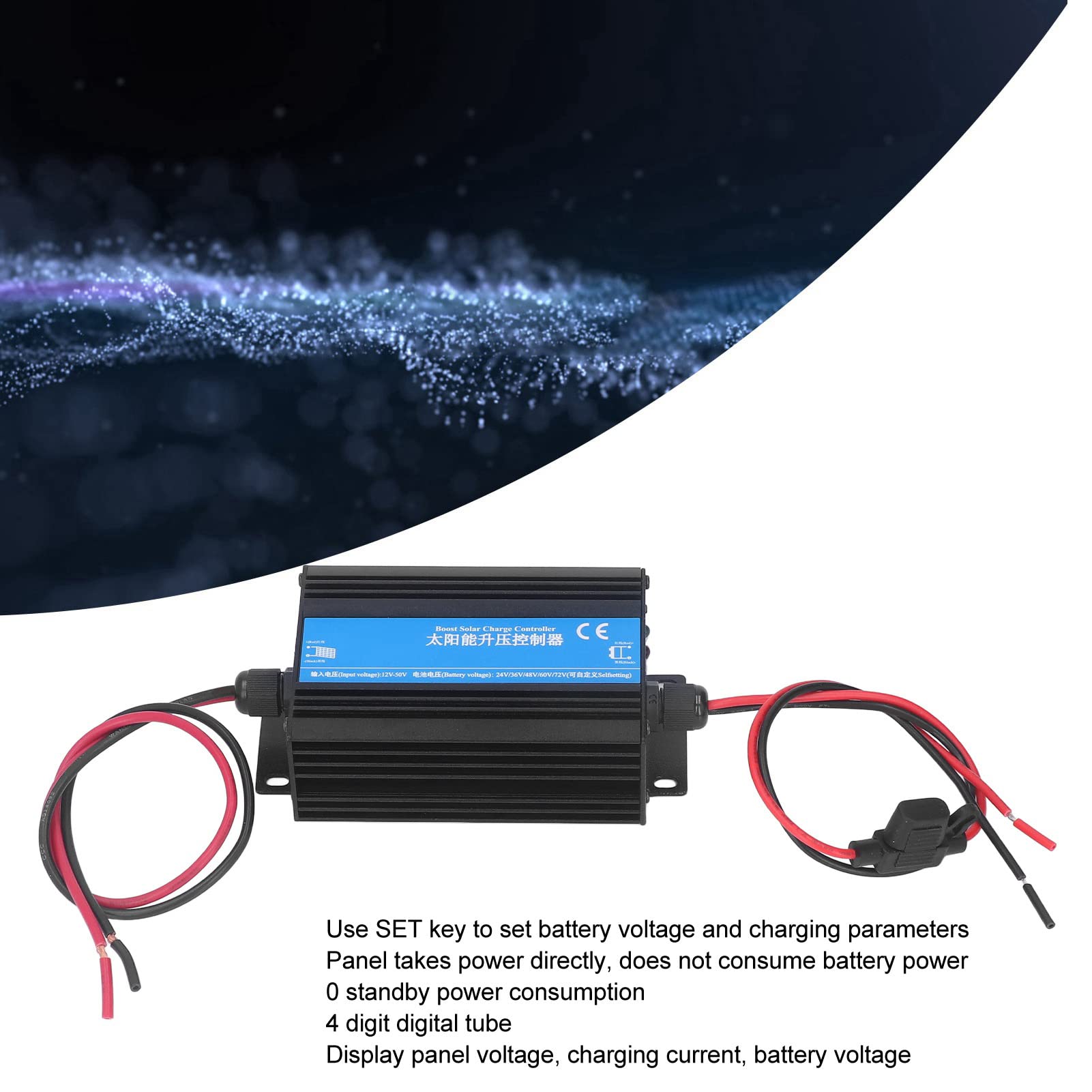 300W LED Boost MPPT Solar Charge Controller, 24V 36V 48V 60V 72V Solar Boost Charge Controller for Electric Vehicle, Solar Panel Battery Regulator for Lead Acid, Lithium Batteries