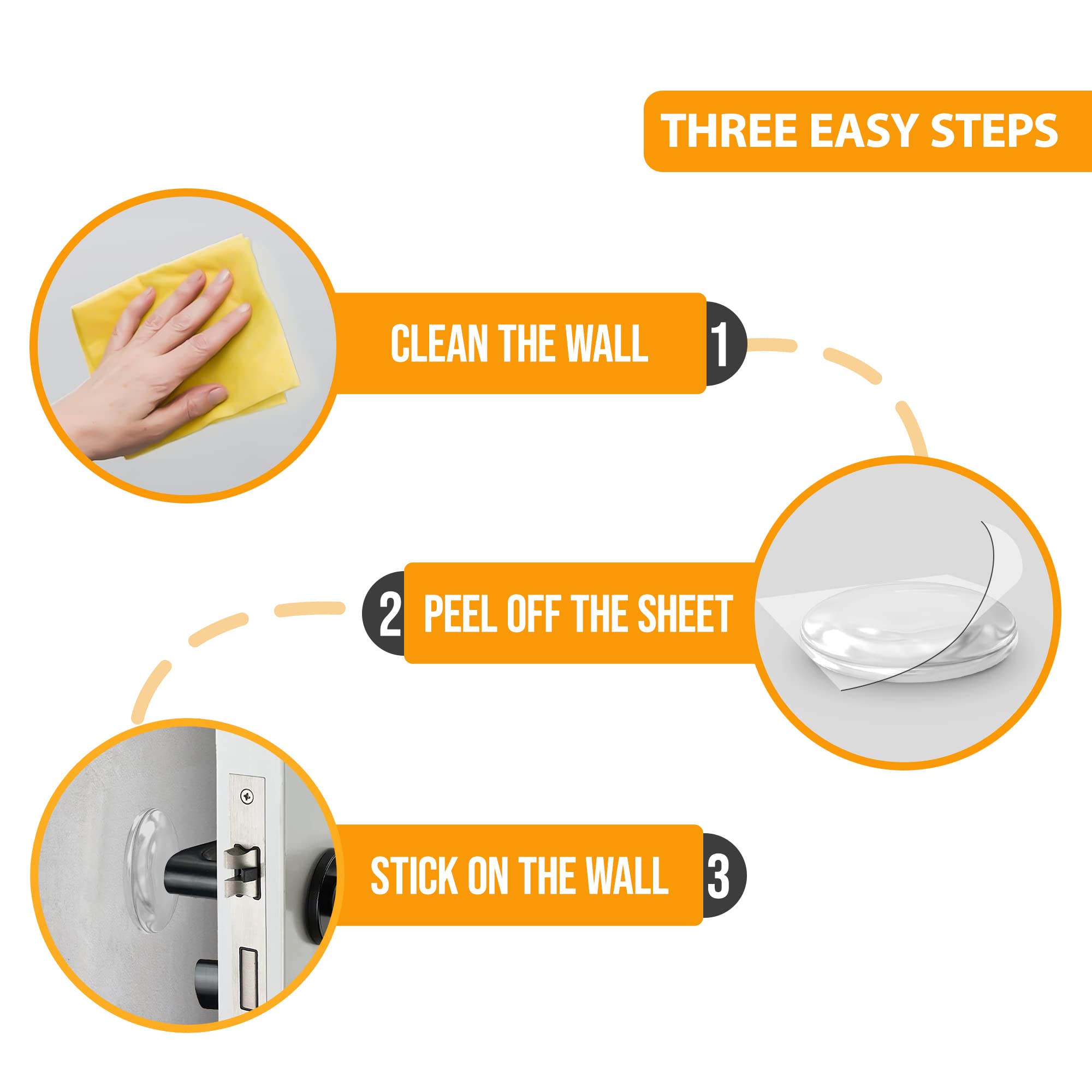 Clear Door Stoppers for Wall 2” (8 Pack) - Wall Protectors from Door Knobs with Strong Adhesive Glue - Shock Absorbent and Discreet Door Bumpers