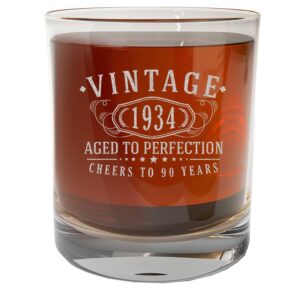 vintage 1933 etched whiskey glass - 90th birthday gifts for men - cheers to 90 years old - 90th birthday decorations for men - scotch bourbon him dad women anniversary retirement 1.0