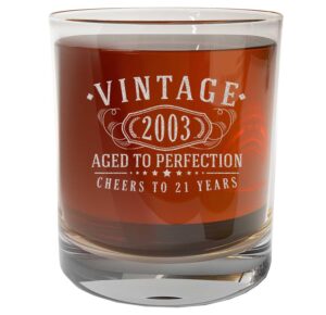 vintage 2002 etched whiskey glass - 21st birthday gifts for men - cheers to 21 years old - 21st birthday decorations for men - scotch bourbon him dad women anniversary retirement 1.0