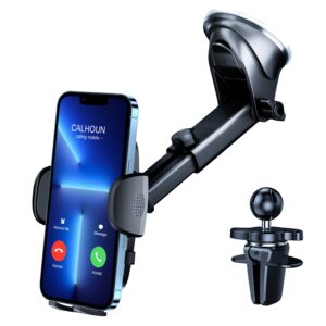 windshield phone mount for car [military-grade suction],car phone holder mount windshield air vent long arm strong suction universal cell phone holder car for iphone 14 13 12 pro max all mobile phones