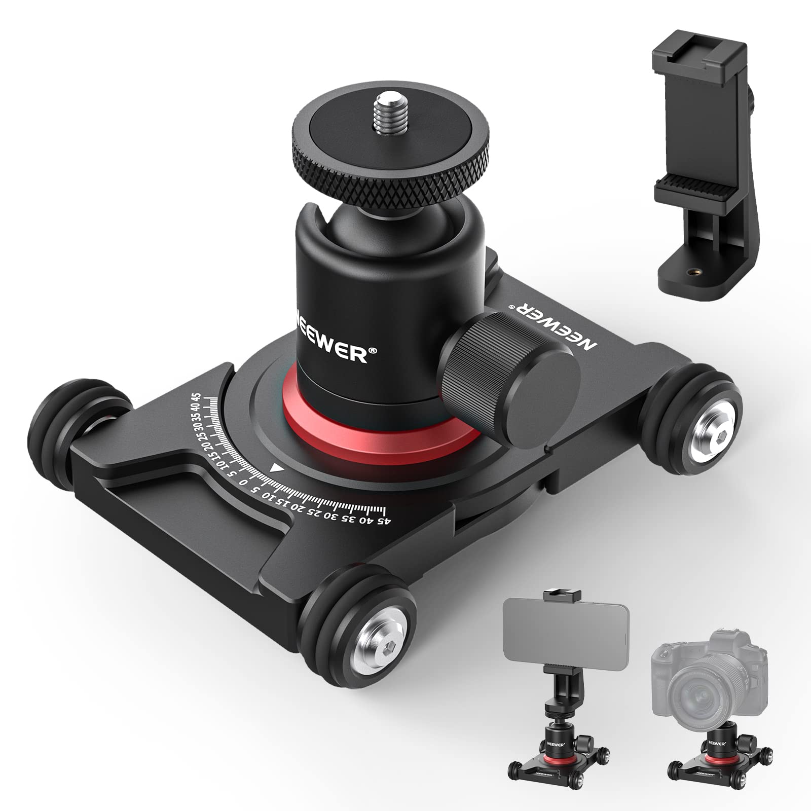 NEEWER Camera Slider Dolly with Ball Head & Phone Clamp,4 Wheeled Tabletop Dolly Manual Skater with 360° Panorama Compatible with mirrorless Camera GoPro iPhone and Android Smartphone, SD001