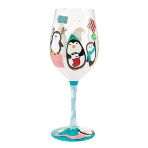 Enesco Designs by Lolita Holiday Penguins and Presents Hand-Painted Artisan Wine Glass, 15 Ounce, Multicolor