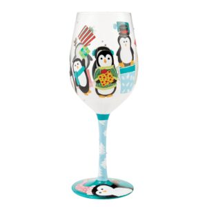 Enesco Designs by Lolita Holiday Penguins and Presents Hand-Painted Artisan Wine Glass, 15 Ounce, Multicolor