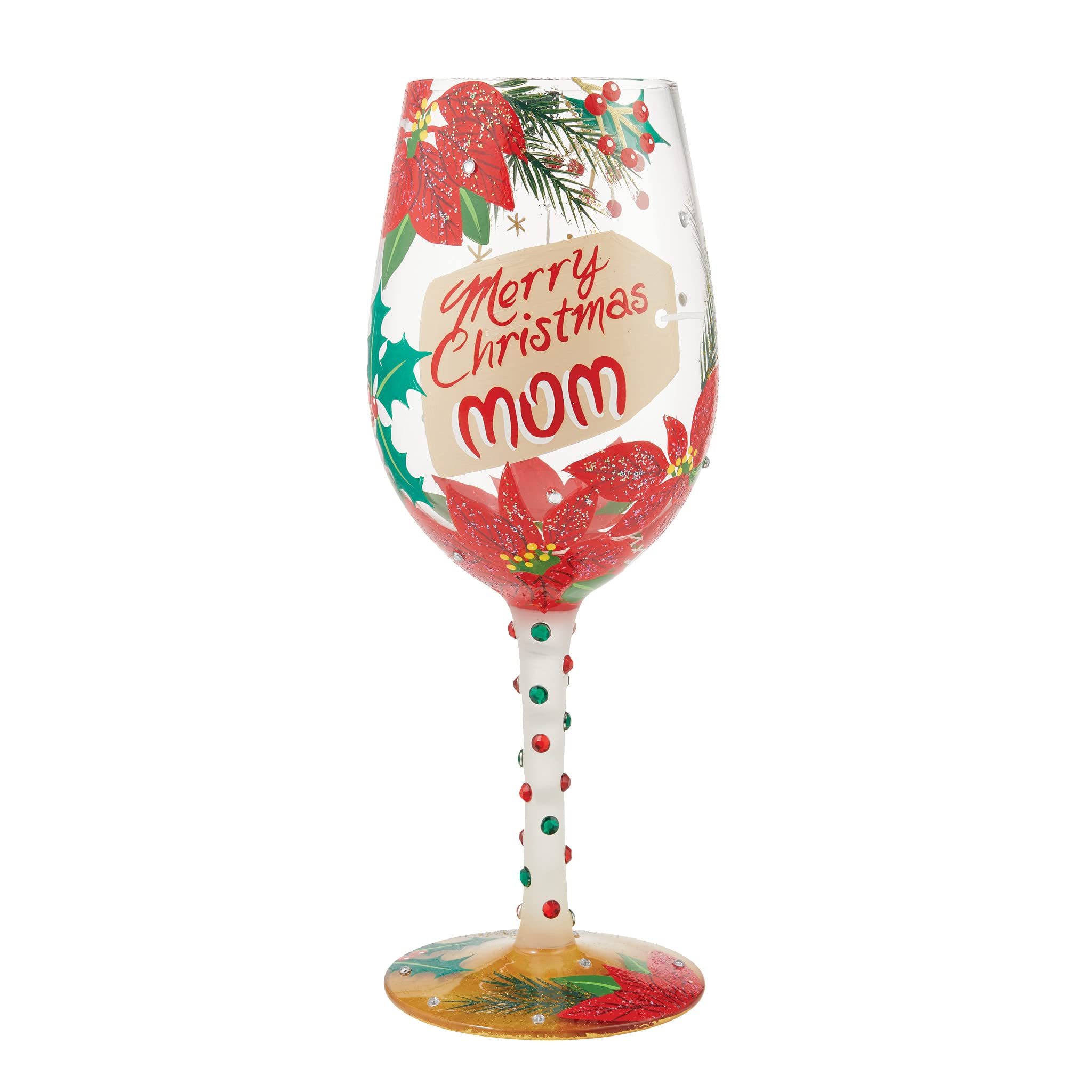 Enesco Designs by Lolita Holiday Merry Christmas Mom Hand-Painted Artisan Wine Glass, 15 Ounce, Multicolor