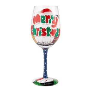 enesco designs by lolita holiday go big this christmas santa hand-painted artisan wine glass, 15 ounce, multicolor