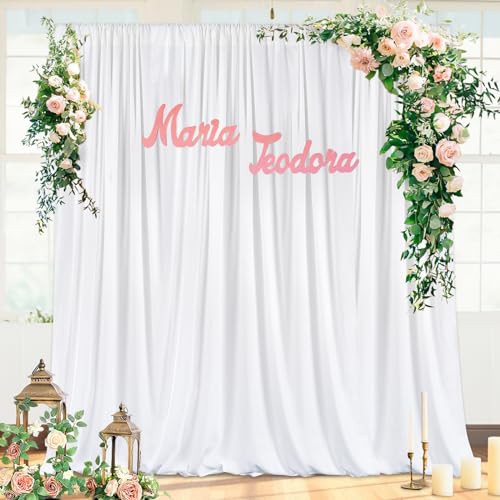 White Backdrop Curtains 5ft x 10ft Photo Photography Background Wrinkle Free Polyester Fabric 2 Panels Drapes for Parties Wedding Baby Shower Birthday Home Party Decor