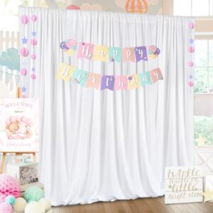 White Backdrop Curtains 5ft x 10ft Photo Photography Background Wrinkle Free Polyester Fabric 2 Panels Drapes for Parties Wedding Baby Shower Birthday Home Party Decor