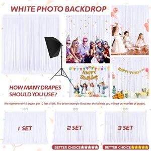 White Backdrop Curtains 5ft x 10ft Photo Photography Background Wrinkle Free Polyester Fabric 2 Panels Drapes for Parties Wedding Baby Shower Birthday Home Party Decor