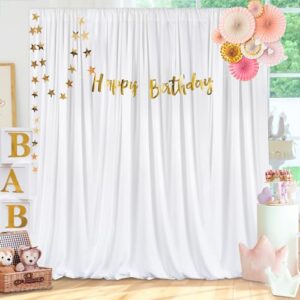 White Backdrop Curtains 5ft x 10ft Photo Photography Background Wrinkle Free Polyester Fabric 2 Panels Drapes for Parties Wedding Baby Shower Birthday Home Party Decor
