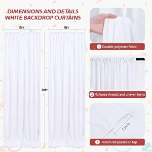 White Backdrop Curtains 5ft x 10ft Photo Photography Background Wrinkle Free Polyester Fabric 2 Panels Drapes for Parties Wedding Baby Shower Birthday Home Party Decor