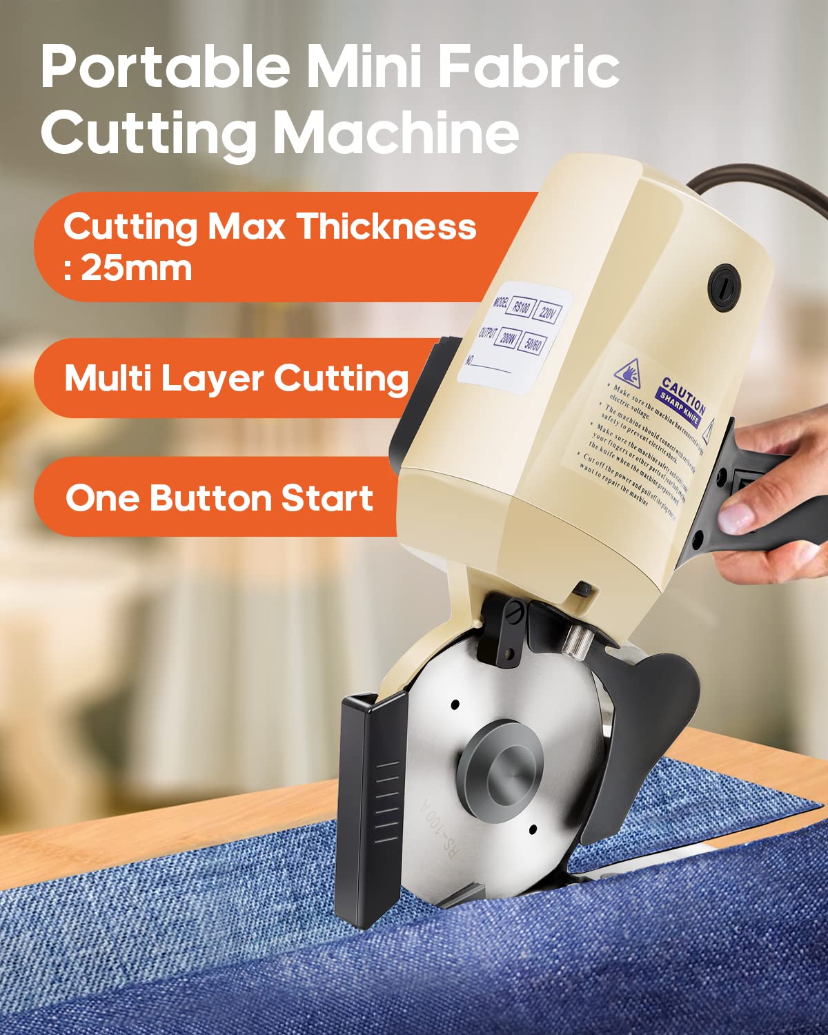 110V Electric Rotary Fabric Cutter Cloth Cutting Machine 4 Inch (100mm) Octagonal Blade Cloth Cutter Electric Scissors With Automatic Sharpener For Multi Layer Carpet Leather