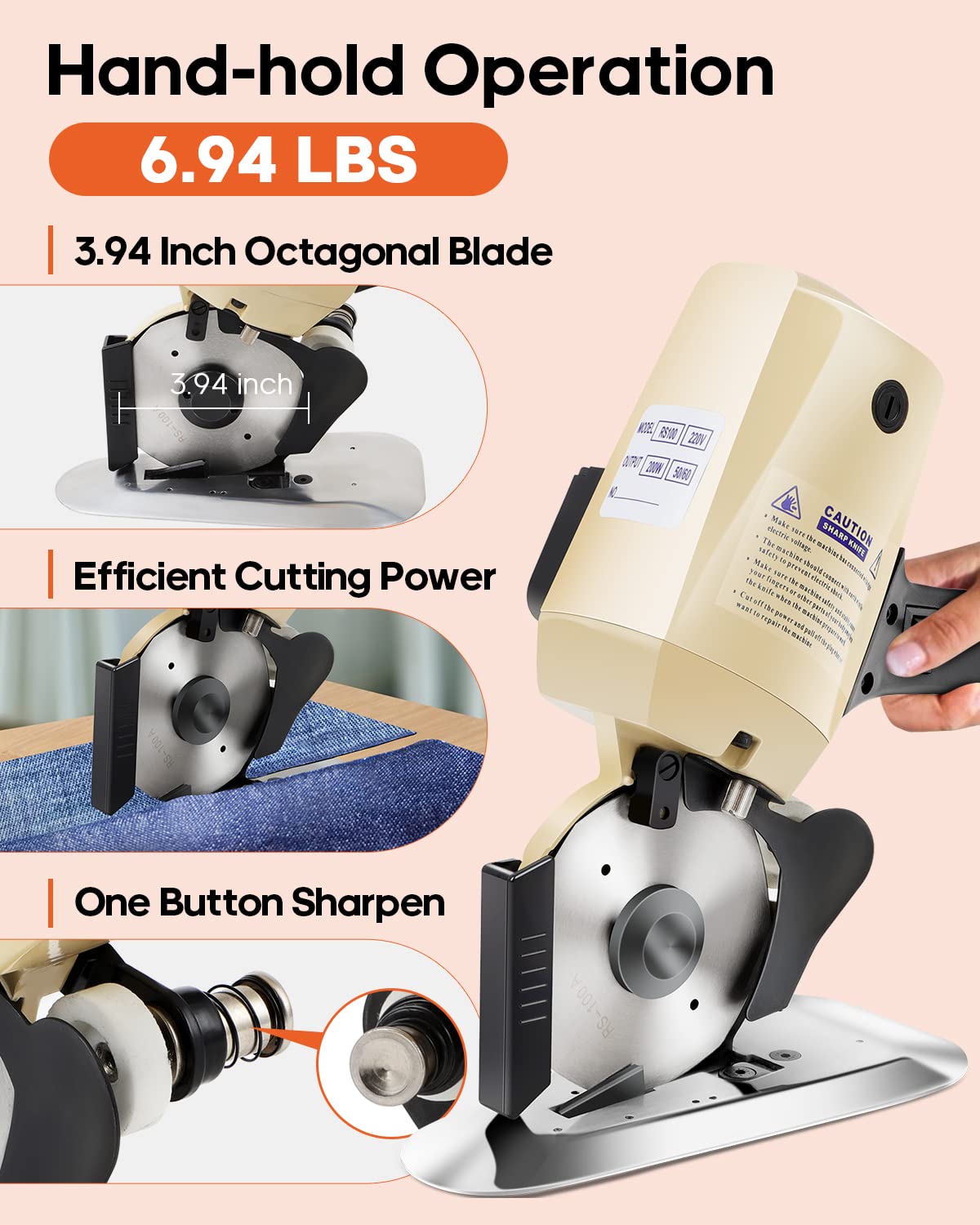 110V Electric Rotary Fabric Cutter Cloth Cutting Machine 4 Inch (100mm) Octagonal Blade Cloth Cutter Electric Scissors With Automatic Sharpener For Multi Layer Carpet Leather