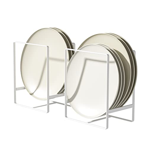 Hikinlichi Large Plate Holders Organizers White 2 Pack Upright Cabinet Dish Drying Racks Metal Plate Dish Organizers Racks Stands for Countertop and Cupboard 7.87in. x 6.29in. x 4.52in.