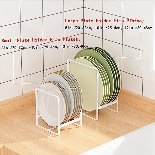 Hikinlichi Large Plate Holders Organizers White 2 Pack Upright Cabinet Dish Drying Racks Metal Plate Dish Organizers Racks Stands for Countertop and Cupboard 7.87in. x 6.29in. x 4.52in.