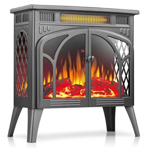 rintuf electric fireplace heater, 1500w infrared fireplace stove heater w/3d flame effect, 5100btu electric fireplace with remote control, space heater fireplace for indoor outdoor home use (grey)