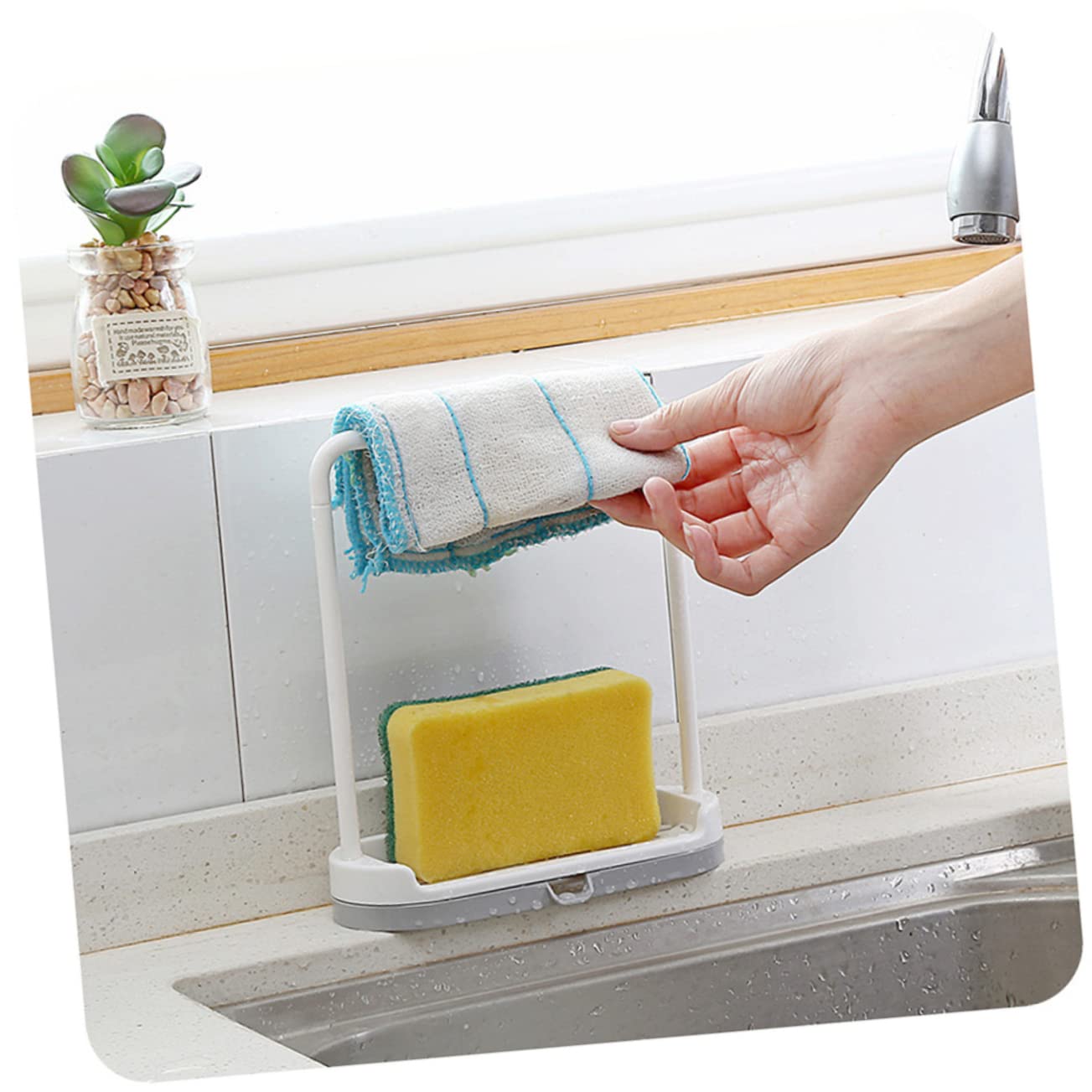 Sink Drying Dual- Dish Organizer Dishcloth for Soap Removable Rack Plastic and Sponge Cloth Brush Rackgrey Rag Storage Kitchen Stands with Countertop Holder Grey