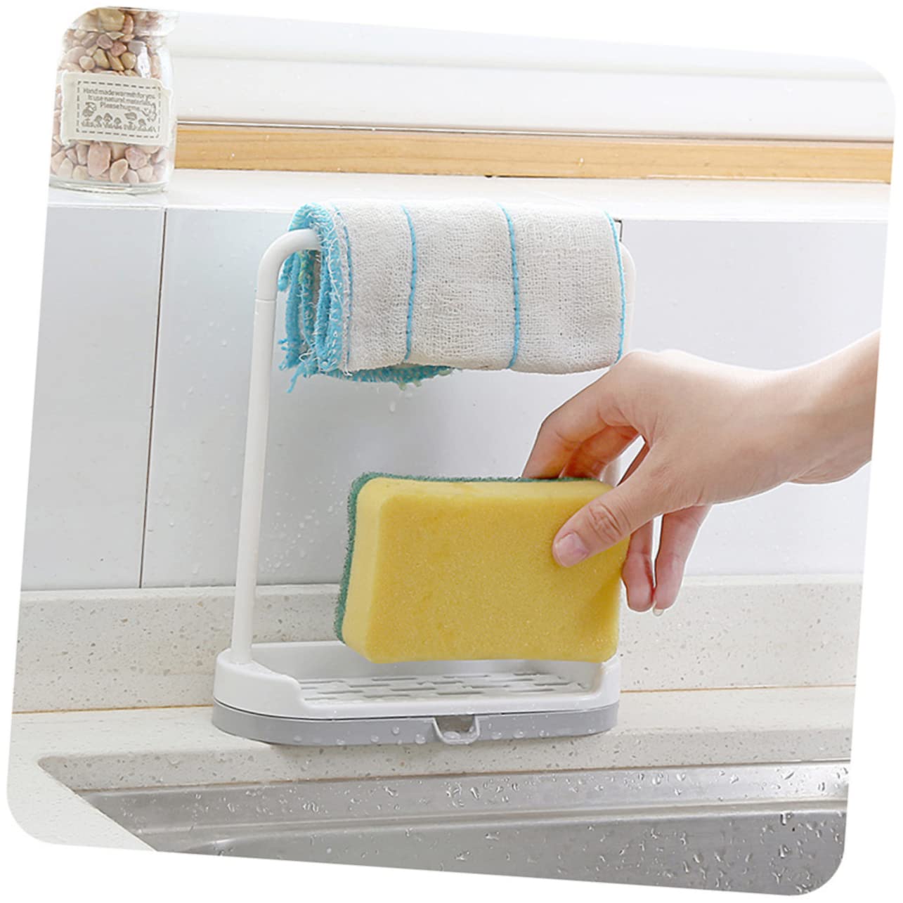 Sink Drying Dual- Dish Organizer Dishcloth for Soap Removable Rack Plastic and Sponge Cloth Brush Rackgrey Rag Storage Kitchen Stands with Countertop Holder Grey