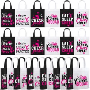 buryeah 24 pcs cheer bag cheerleaders bulk cheerleading gift goodie snack treat bag non woven eat sleep cheer bag for girls(black, white)