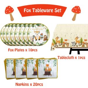 Fox Theme Birthday Party Supplies Decorations, 48PCS Fox Party Supplies Kit includes Fox Happy Birthday Banner, Fox Balloons and Various Party Tableware Supplies with Cartoon Fox for Kids Boys Girls