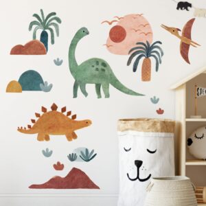 Mfault Boho Dinosaur Wall Decals Stickers, Bohemian Dino Hawaii Nursery Decorations Baby Boys Girls Bedroom Playroom Art, Neutral Toddlers Kids Room Decor Gifts