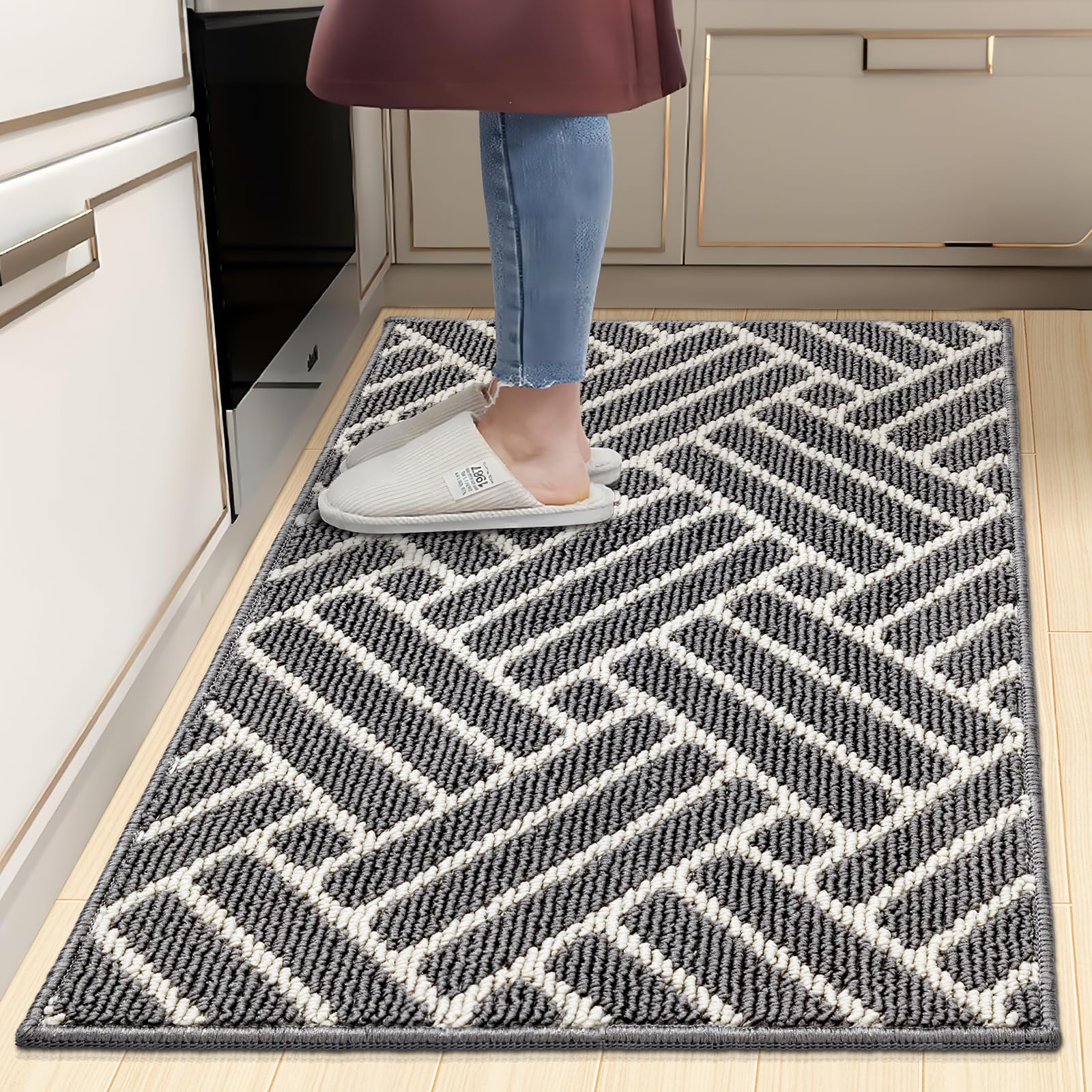 JEEDOVIA Kitchen Rugs, Kitchen Mats for Floor, Non Slip Kitchen Runner Rug, Absorbent Resist Dirt Kitchen Floor Mat for Sink, Home, Door, Entrance, Outdoor, Machine Washable, 19.5"x31", Grey