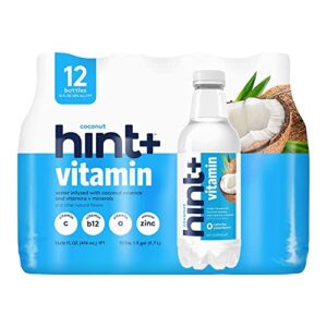 hint+ vitamin coconut, pure water infused with coconut plus a vitamin boost, 50% daily value vitamin c, vitamin a, b12, zinc, zero sugar, zero calories, zero diet sweeteners, 16 fl oz (pack of 12)
