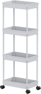 sooyee 4-tier rolling cart,utility carts with wheels,cute room decor,organization and storage for office,bedroom,bathroom, kitchen, living room, laundry room,white