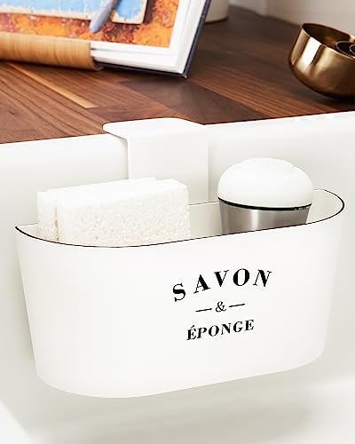 L U N A M A HOME DÉCOR Sink Caddy - Kitchen Sink Organizer - Sponge Holder - Hanging in Sink or Countertop Usage - Antislip mats - Odorless Sponge & Stainless Steel Brush Included